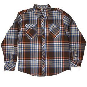Enyce Clothing Co Brand Distinction Mens Sz L Blue Brown Plaid LS Shirt. Button
